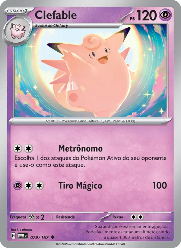 Carta Clefable, número 079/167 da coleção Máscaras do Crepúsculo