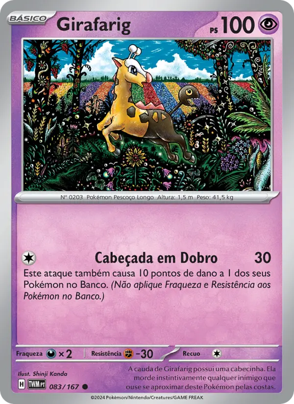 Carta Girafarig, número 083/167 da coleção Máscaras do Crepúsculo