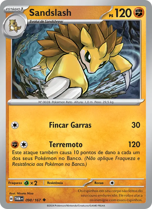 Carta Sandslash, número 098/167 da coleção Máscaras do Crepúsculo