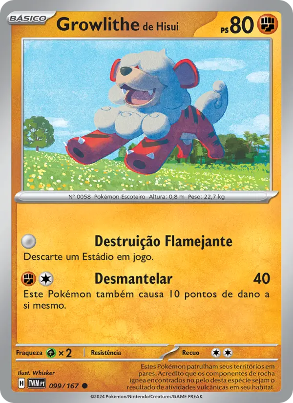 Carta Growlithe de Hisui, número 099/167 da coleção Máscaras do Crepúsculo