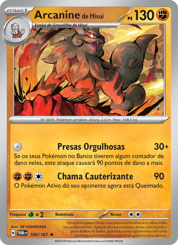 Carta Arcanine de Hisui, número 100/167 da coleção Máscaras do Crepúsculo