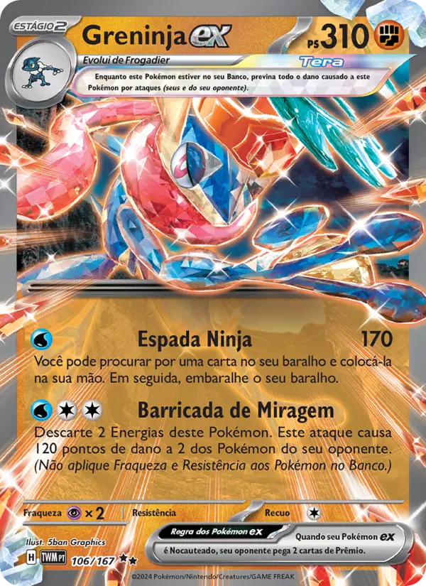 Carta Greninja ex, número 106/167 da coleção Máscaras do Crepúsculo