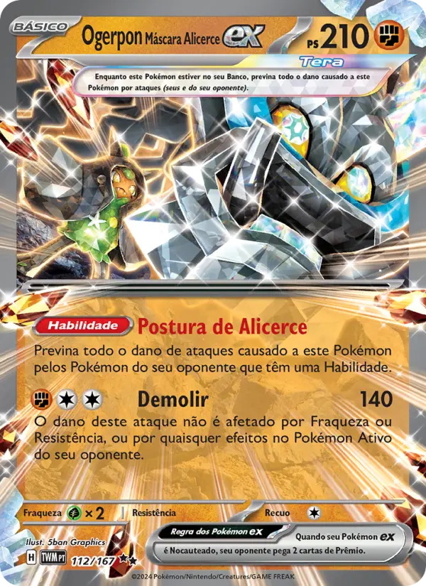 Carta Ogerpon Máscara Alicerce ex, número 112/167 da coleção Máscaras do Crepúsculo