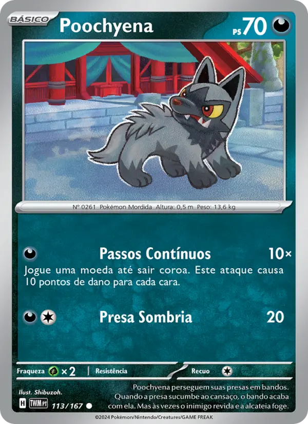 Carta Poochyena, número 113/167 da coleção Máscaras do Crepúsculo