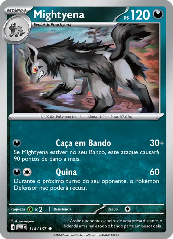 Carta Mightyena, número 114/167 da coleção Máscaras do Crepúsculo