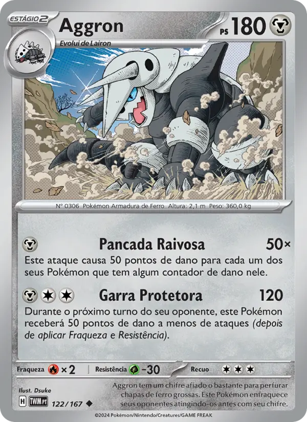 Carta Aggron, número 122/167 da coleção Máscaras do Crepúsculo