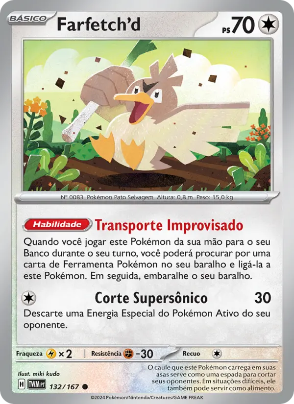 Carta Farfetch'd, número 132/167 da coleção Máscaras do Crepúsculo