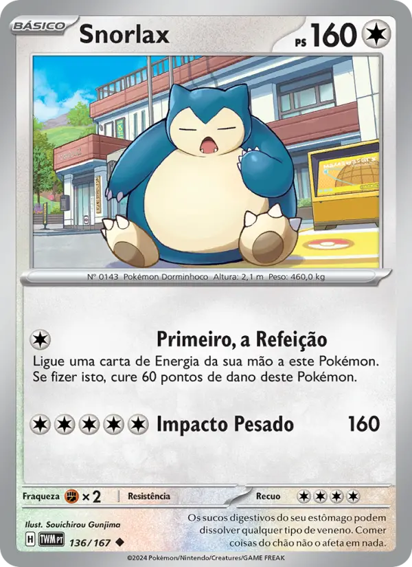 Carta Snorlax, número 136/167 da coleção Máscaras do Crepúsculo