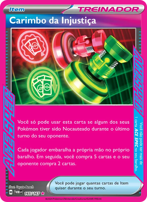 Carta Carimbo da Injustiça, número 165/167 da coleção Máscaras do Crepúsculo