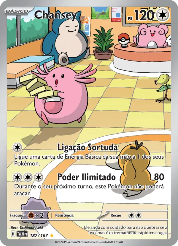 Carta Chansey, número 187/167 da coleção Máscaras do Crepúsculo