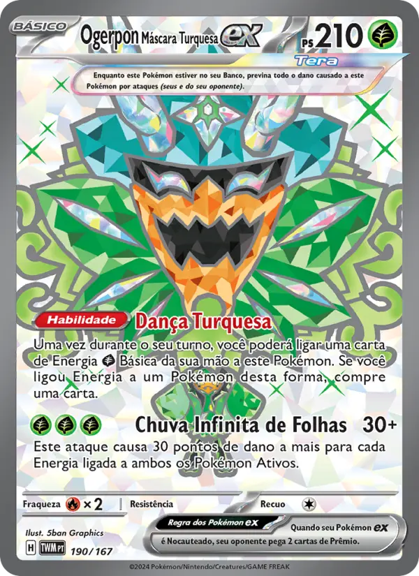 Carta Ogerpon Máscara Turquesa ex, número 190/167 da coleção Máscaras do Crepúsculo