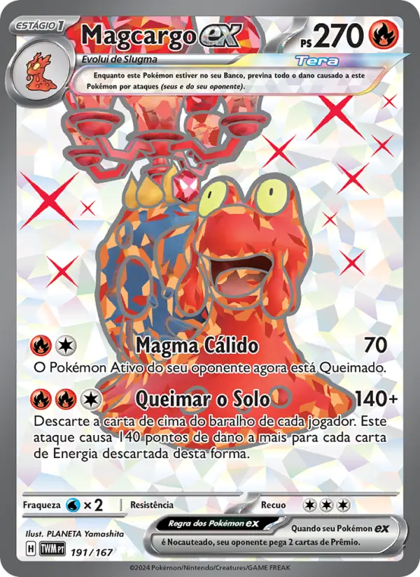 Carta Magcargo ex, número 191/167 da coleção Máscaras do Crepúsculo