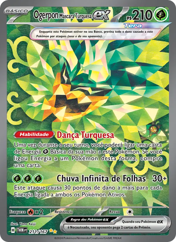 Carta Ogerpon Máscara Turquesa ex, número 211/167 da coleção Máscaras do Crepúsculo