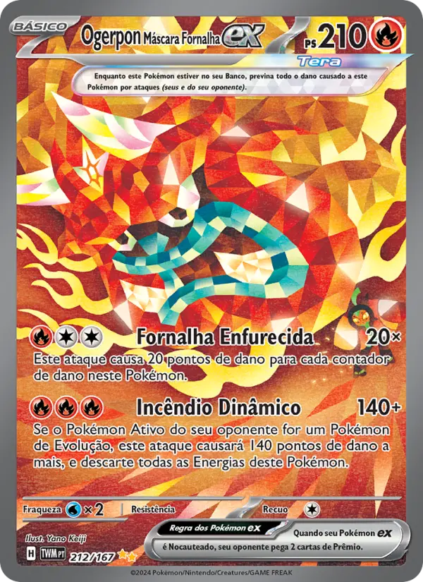 Carta Ogerpon Máscara Fornalha ex, número 212/167 da coleção Máscaras do Crepúsculo
