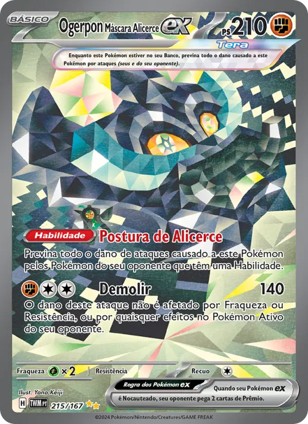 Carta Ogerpon Máscara Alicerce ex, número 215/167 da coleção Máscaras do Crepúsculo