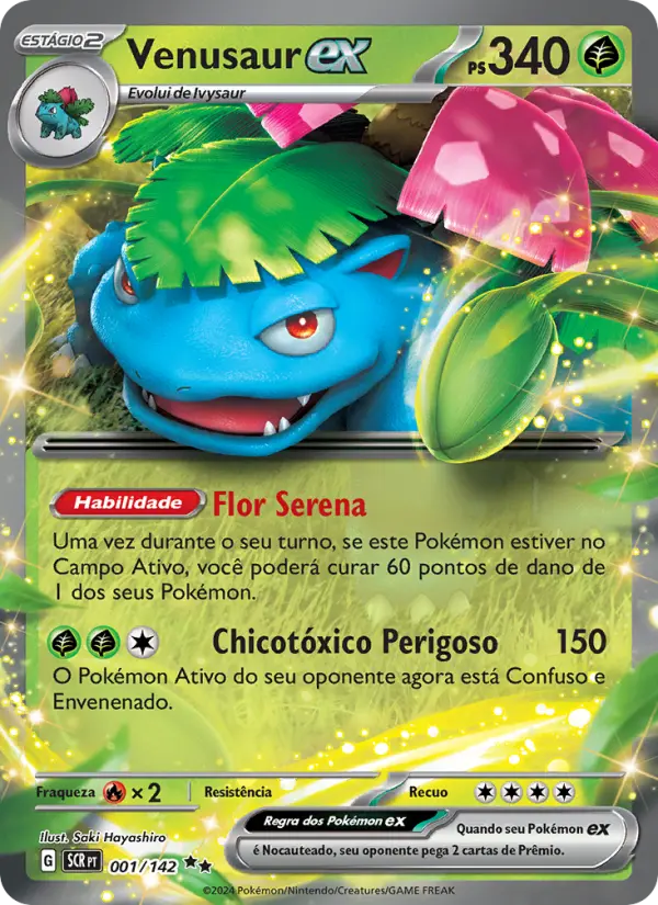 Carta Venusaur ex, número 001/142 da coleção Coroa Estelar
