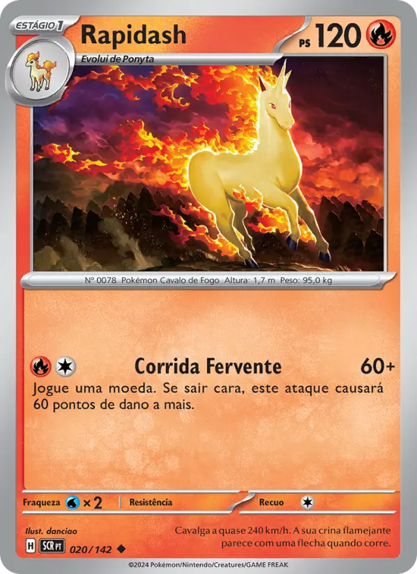 Carta Rapidash, número 020/142 da coleção Coroa Estelar