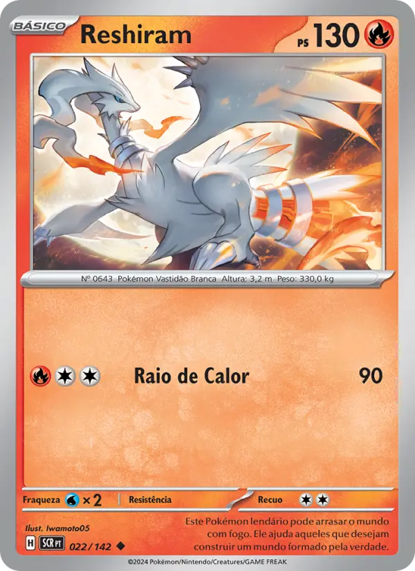 Carta Reshiram, número 022/142 da coleção Coroa Estelar