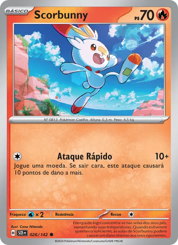 Carta Scorbunny, número 026/142 da coleção Coroa Estelar