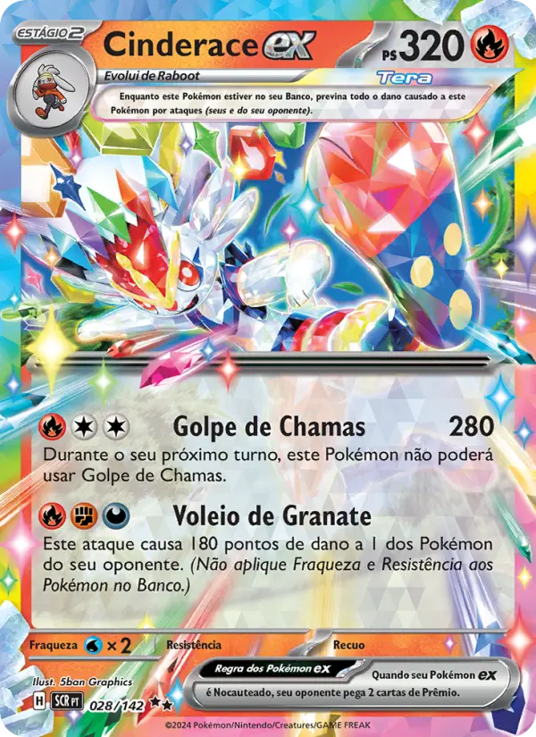 Carta Cinderace ex, número 028/142 da coleção Coroa Estelar