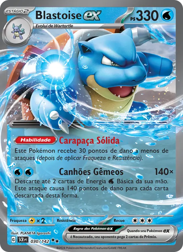 Carta Blastoise ex, número 030/142 da coleção Coroa Estelar