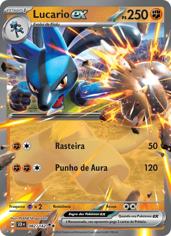 Carta Lucario ex, número 082/142 da coleção Coroa Estelar