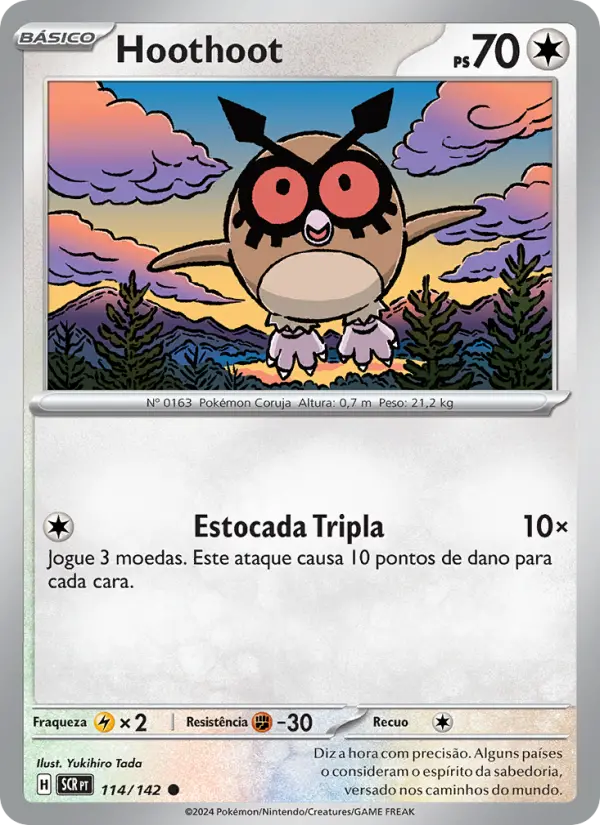 Carta Hoothoot, número 114/142 da coleção Coroa Estelar