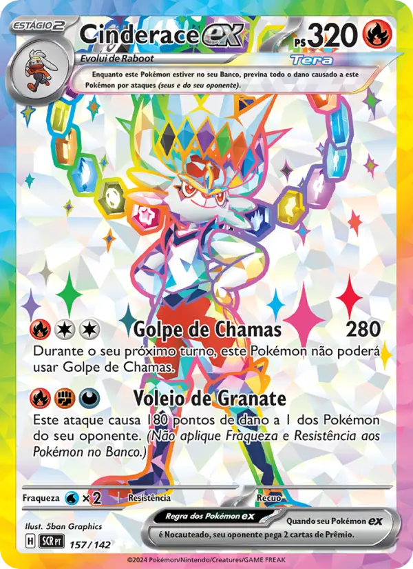 Carta Cinderace ex, número 157/142 da coleção Coroa Estelar