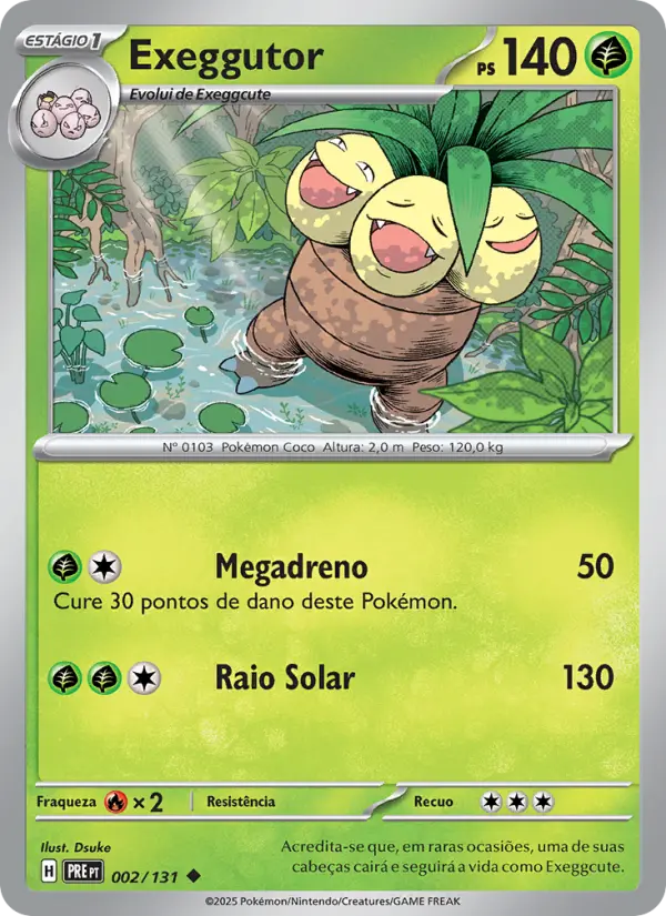 Carta Exeggutor, número 002/131 da coleção Evoluções Prismáticas