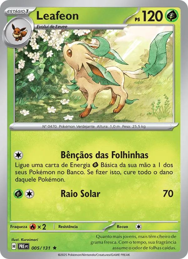 Carta Leafeon, número 005/131 da coleção Evoluções Prismáticas