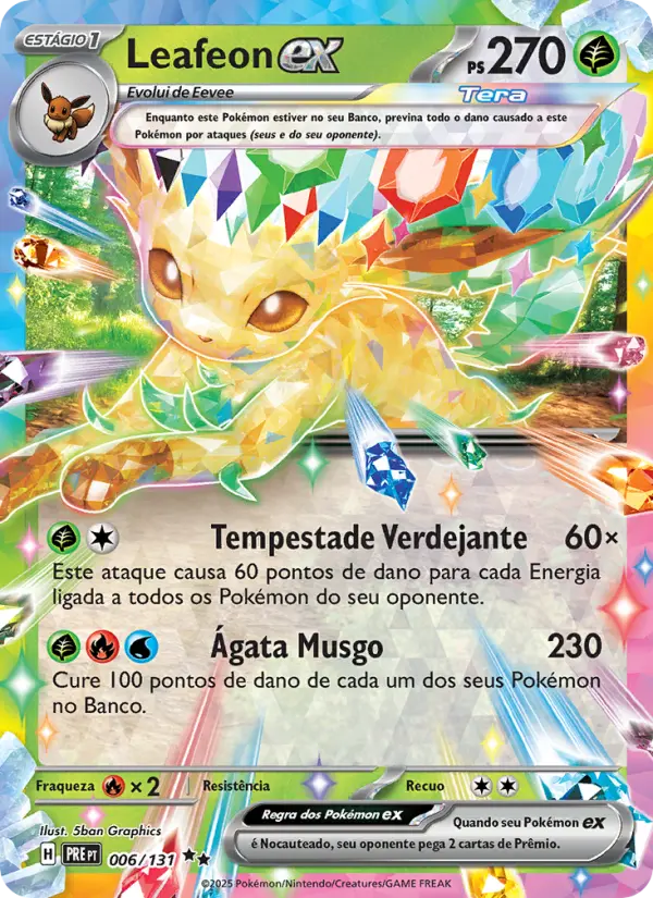 Carta Leafeon ex, número 006/131 da coleção Evoluções Prismáticas