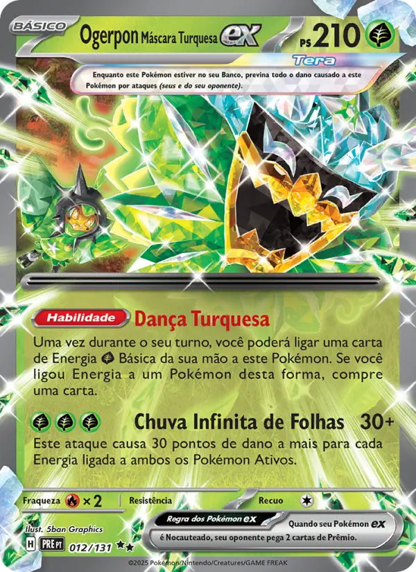 Carta Ogerpon Máscara Turquesa ex, número 012/131 da coleção Evoluções Prismáticas