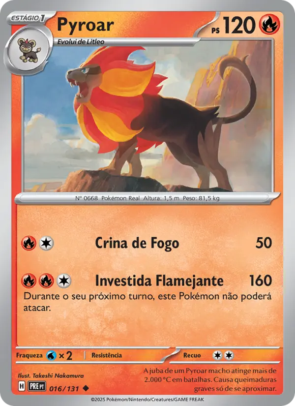 Carta Pyroar, número 016/131 da coleção Evoluções Prismáticas