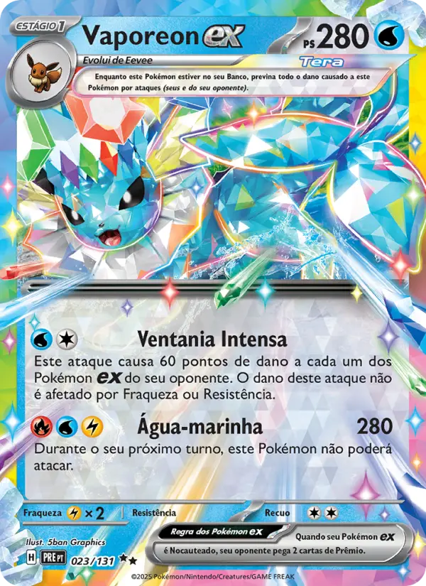 Carta Vaporeon ex, número 023/131 da coleção Evoluções Prismáticas