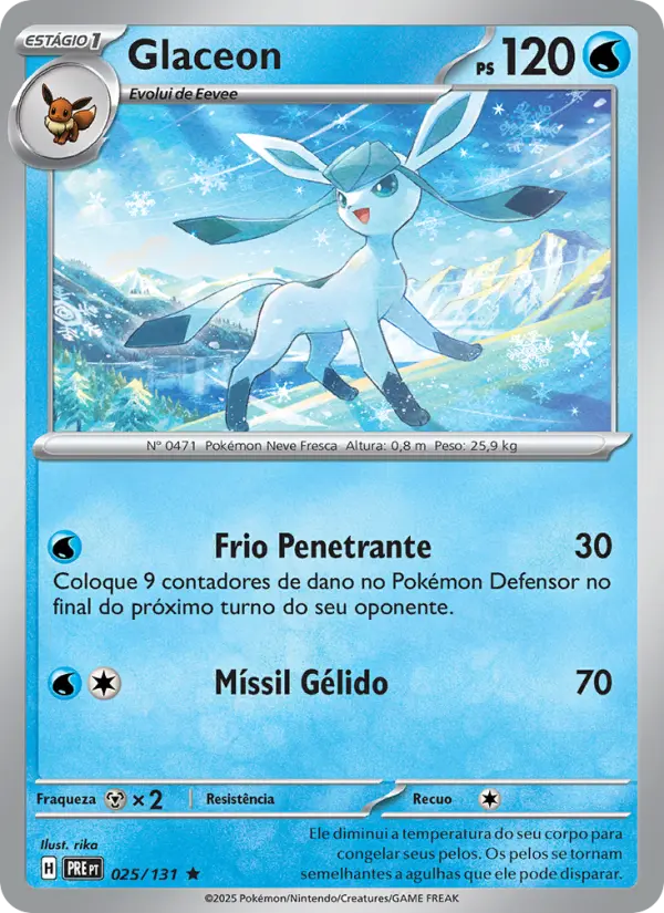 Carta Glaceon, número 025/131 da coleção Evoluções Prismáticas