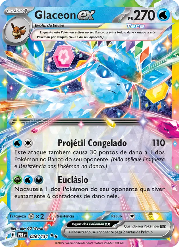 Carta Glaceon ex, número 026/131 da coleção Evoluções Prismáticas