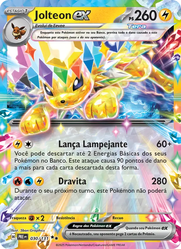 Carta Jolteon ex, número 030/131 da coleção Evoluções Prismáticas