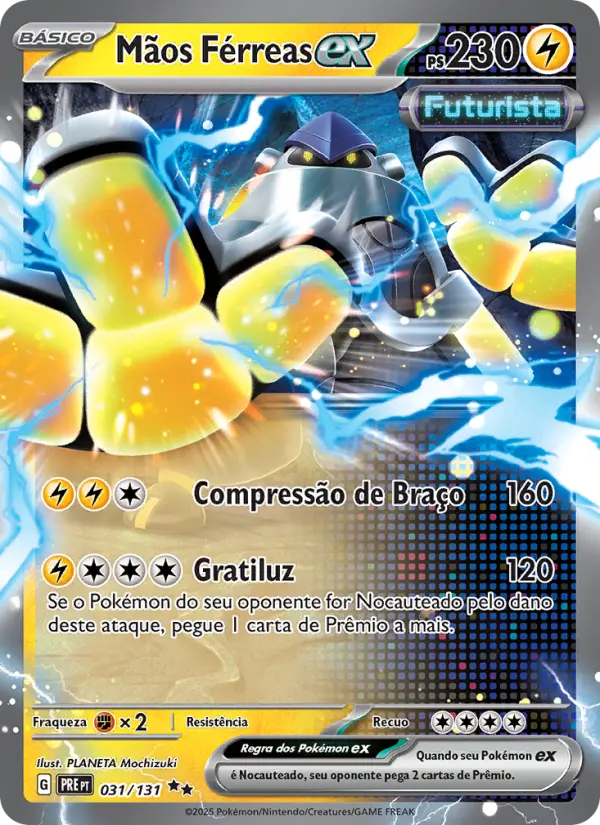 Carta Mãos Férreas ex, número 031/131 da coleção Evoluções Prismáticas