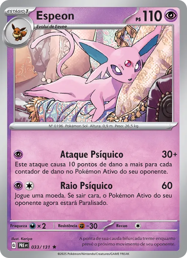 Carta Espeon, número 033/131 da coleção Evoluções Prismáticas
