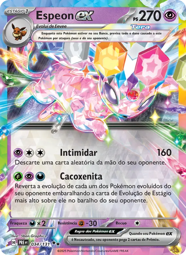 Carta Espeon ex, número 034/131 da coleção Evoluções Prismáticas