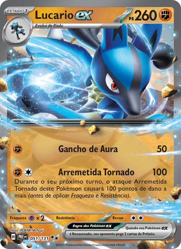 Carta Lucario ex, número 051/131 da coleção Evoluções Prismáticas