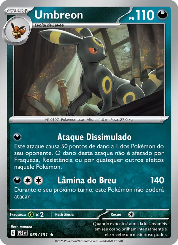 Carta Umbreon, número 059/131 da coleção Evoluções Prismáticas
