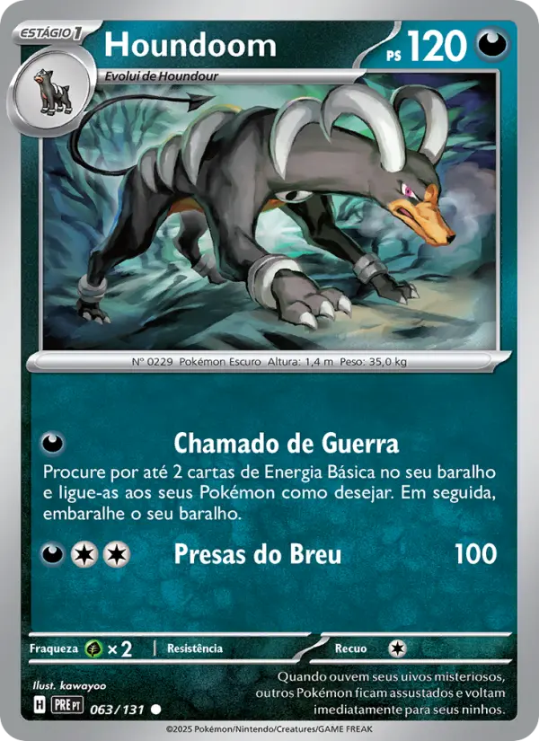 Carta Houndoom, número 063/131 da coleção Evoluções Prismáticas