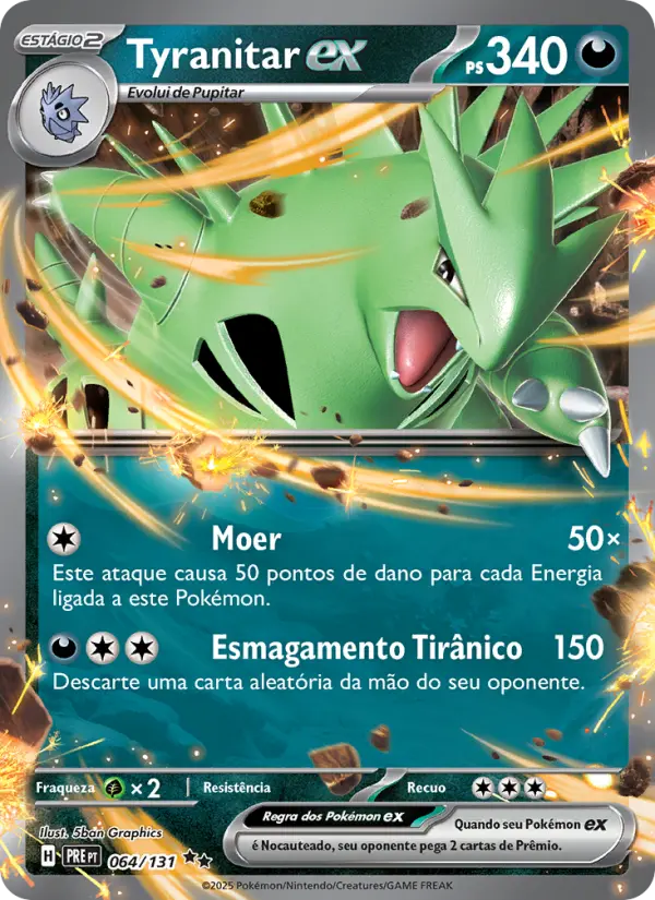 Carta Tyranitar ex, número 064/131 da coleção Evoluções Prismáticas