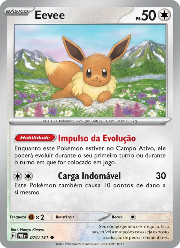 Carta Eevee, número 074/131 da coleção Evoluções Prismáticas