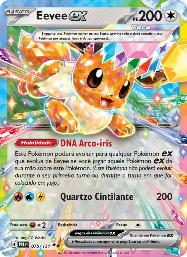 Carta Eevee ex, número 075/131 da coleção Evoluções Prismáticas