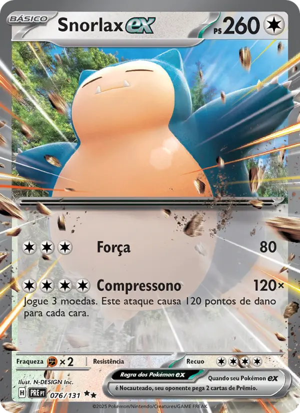 Carta Snorlax ex, número 076/131 da coleção Evoluções Prismáticas
