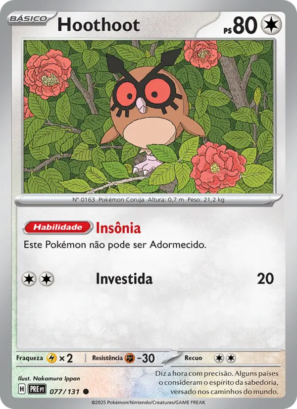 Carta Hoothoot, número 077/131 da coleção Evoluções Prismáticas