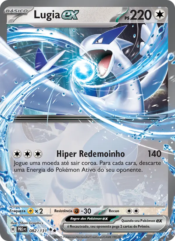 Carta Lugia ex, número 082/131 da coleção Evoluções Prismáticas