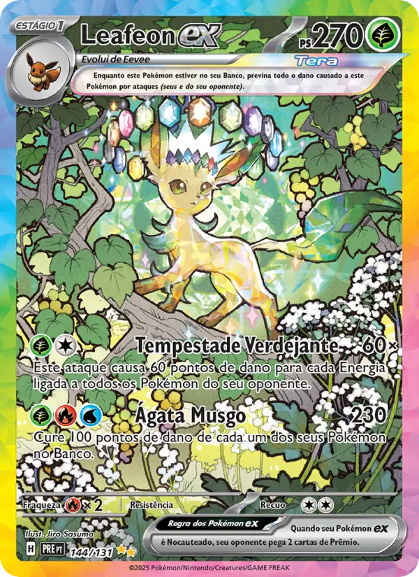 Carta Leafeon ex, número 144/131 da coleção Evoluções Prismáticas